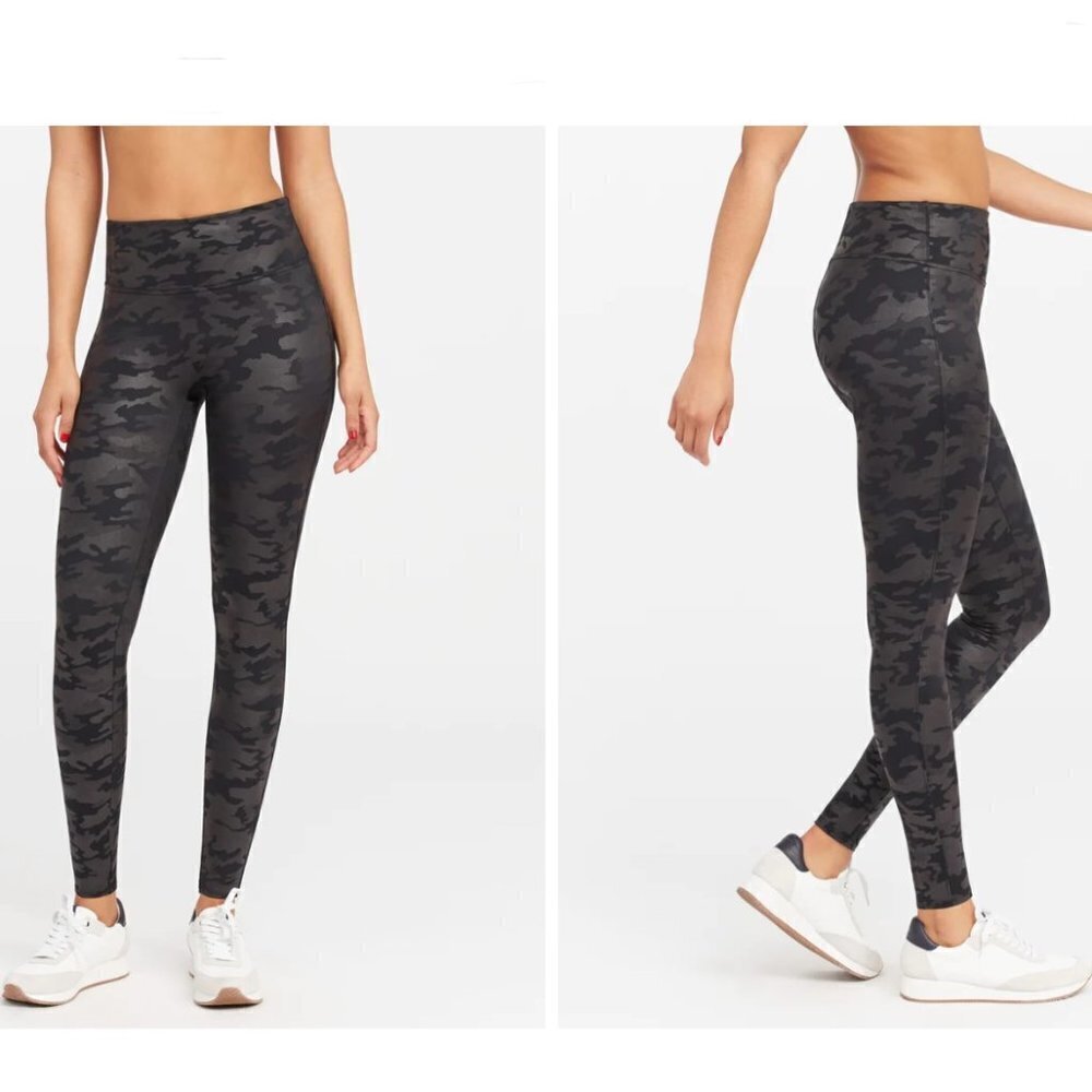 Spanx Faux Leather Camo Leggings Matte Black Camo Large P80